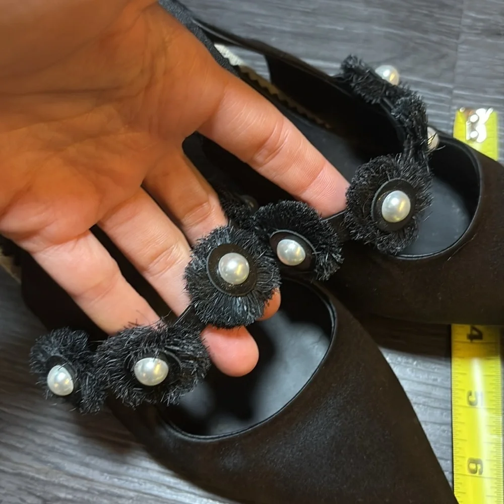 Tory Burch Pearl Black Pointed Toe Slingback Heels Size 9